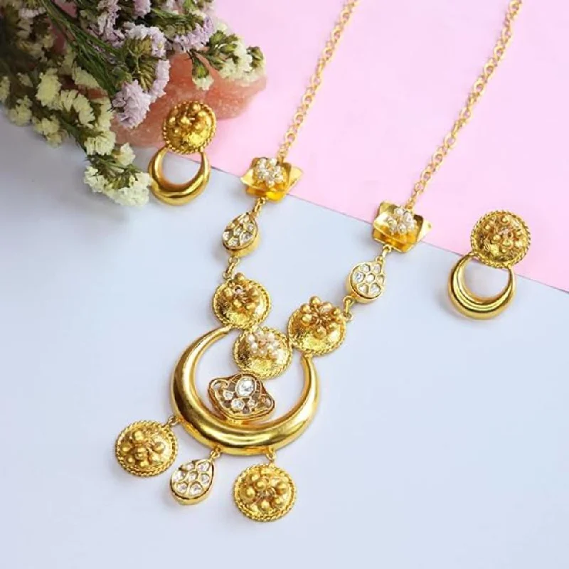 women’s chunky necklaces-women’s chunky necklaces-Etnico Gold Plated Antique Long Necklace Jewellery Set with Earrings for Women & Girls(MC093FL)