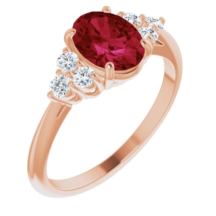 women’s birthstone rings-14K Rose Lab-Grown Ruby & 1/6 CTW Natural Diamond Ring