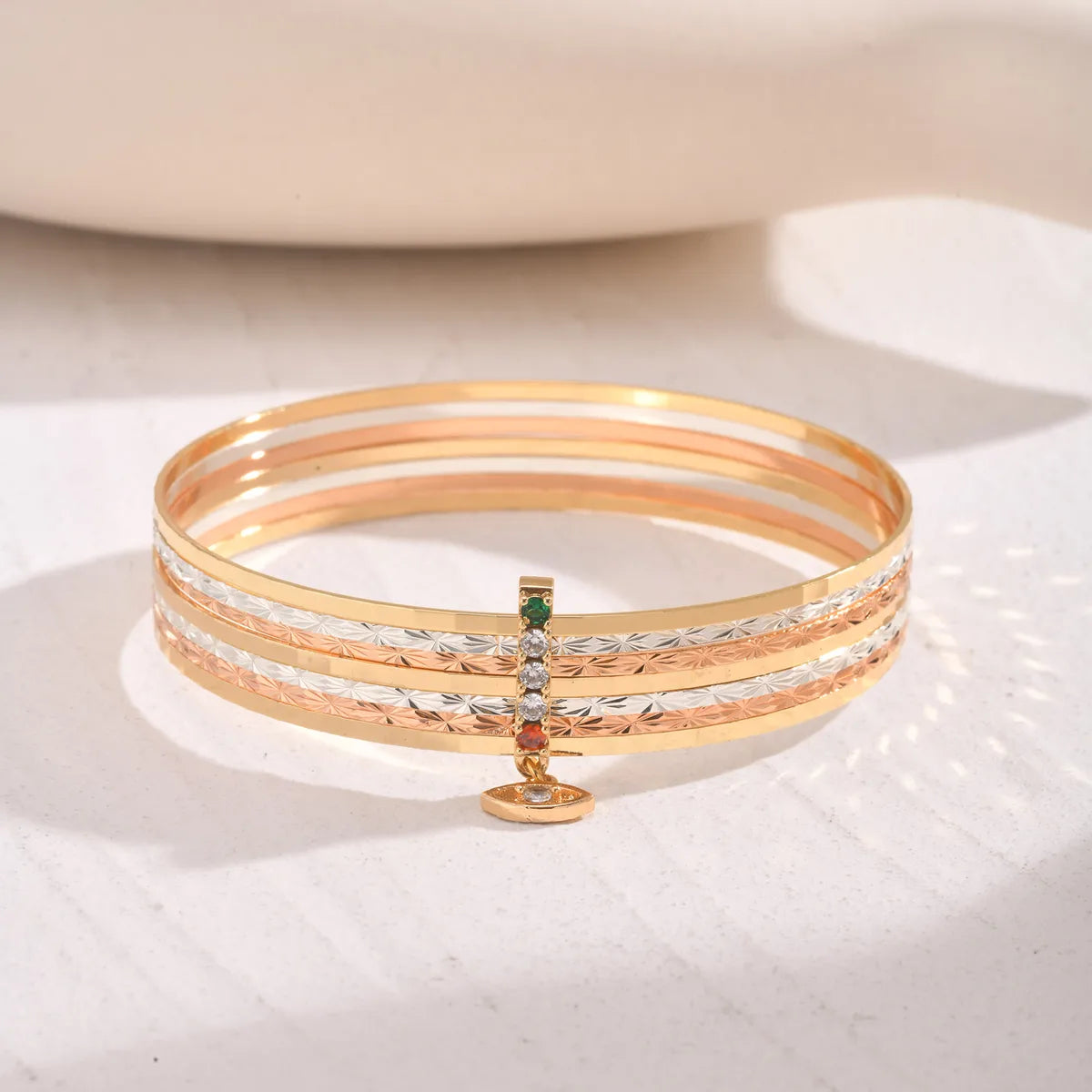 women’s engraved bracelets-Copper 18K Gold Plated Rose Gold Plated Plating Inlay Devil'S Eye Zircon Bangle