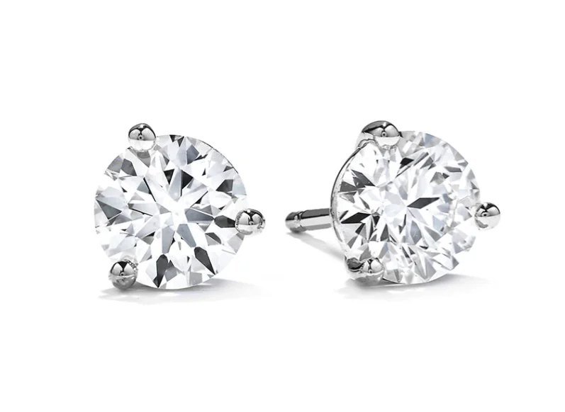 women’s dangling earrings-1.20-1.30Ct Round Brilliant Hearts on Fire Diamonds 3 Prong Stud Earrings in 18k White Gold