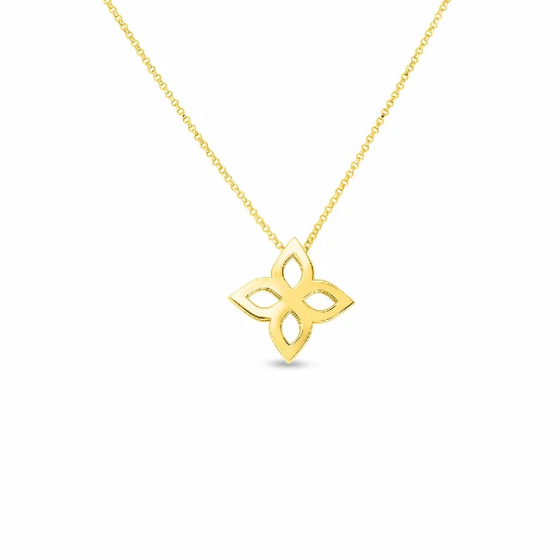 women’s cross necklaces-women’s cross necklaces-18K Princess Flower Outline Pendant Necklace