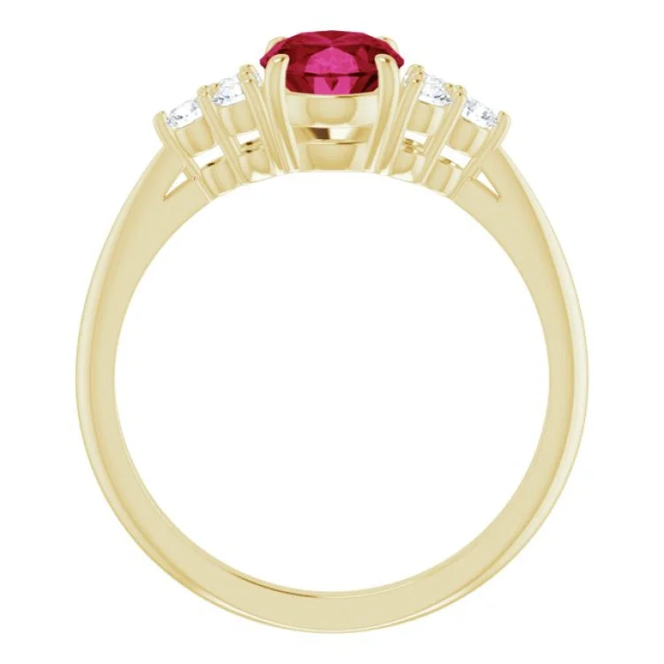 women’s cubic zirconia engagement rings-14K Yellow Lab-Grown Ruby & 1/6 CTW Natural Diamond Ring