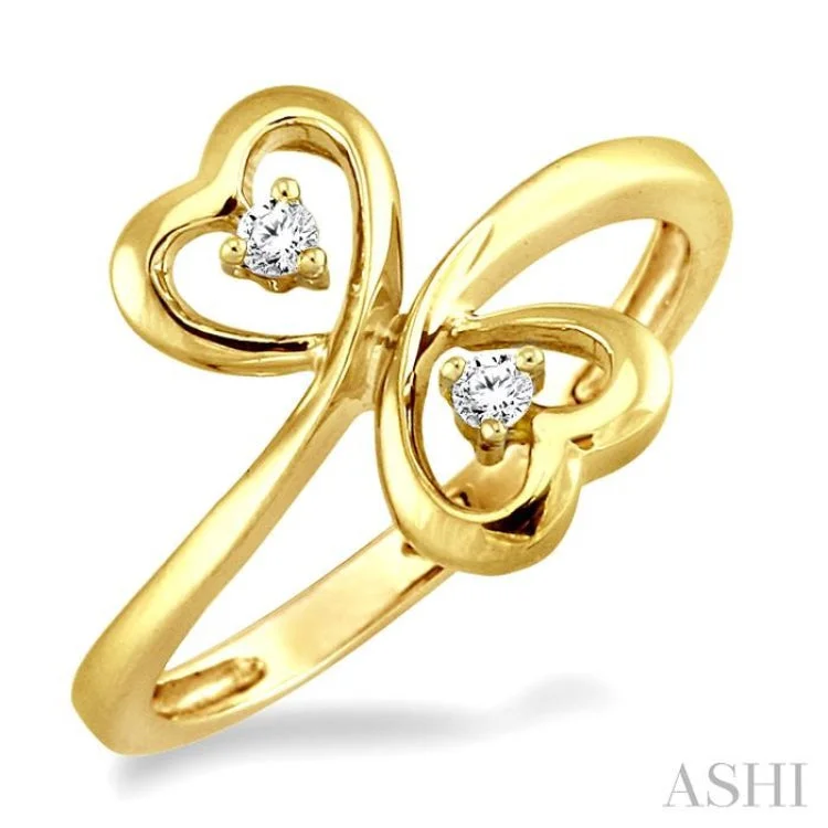 women’s silver rings-1/20 Ctw Round Cut Dual Heart Diamond Ring in 10K Yellow Gold