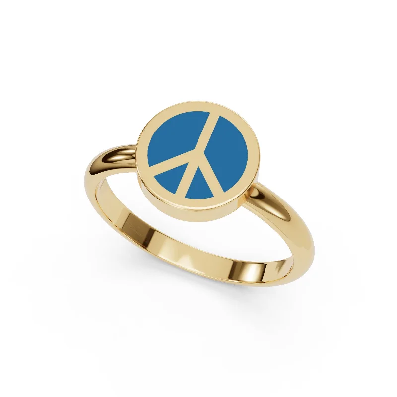 women’s ruby rings-women’s ruby rings-Gold Enamel Peace Sign Ring