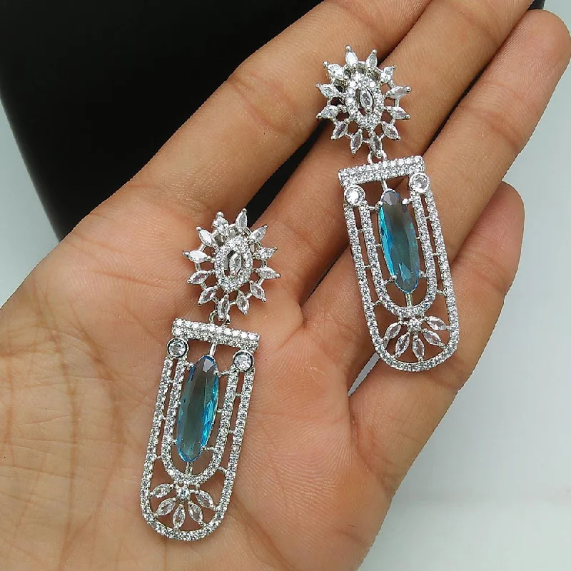 women’s enamel earrings-Pooja Bangles Silver Plated AD Stone Dangler Earrings