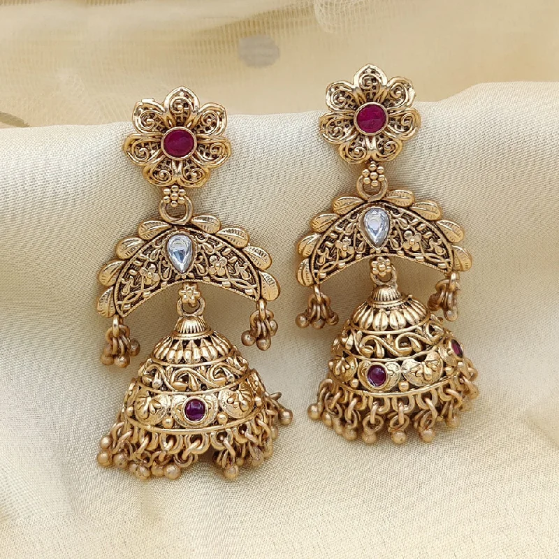 women’s chic drop earrings-Jewel Addiction Copper Gold Pota Stone Jhumki Earrings