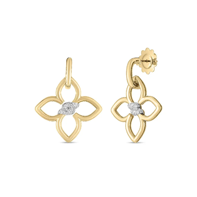 women’s sapphire earrings-Cialoma Diamond Flower Drop Earrings in 18K Yellow Gold