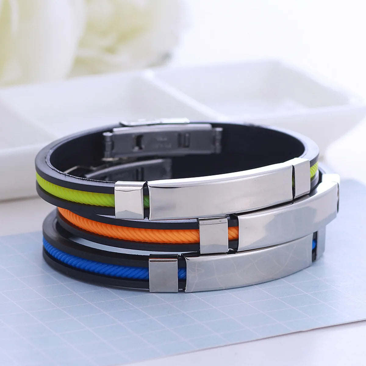 women’s stylish bracelets-Fashion Stripe Stainless Steel Bangle 1 Piece