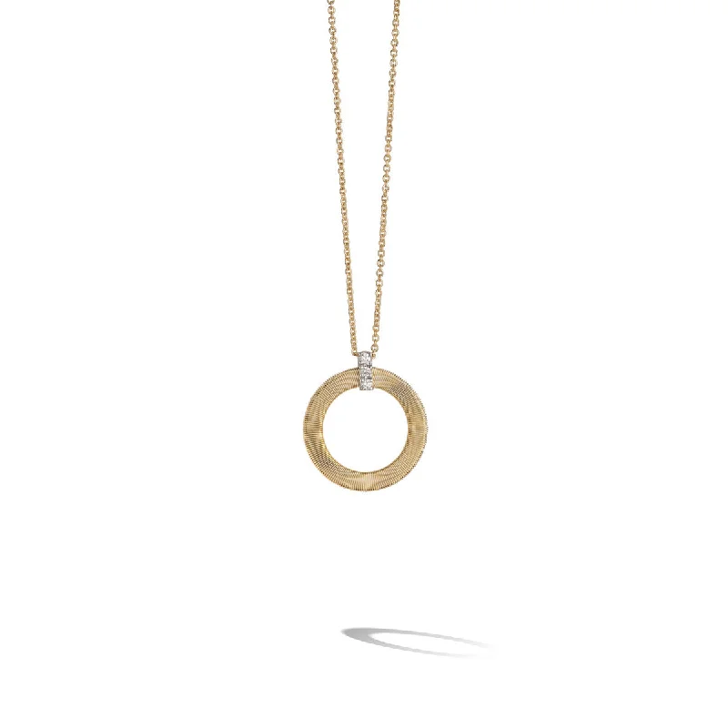 women’s statement necklaces-women’s statement necklaces-18K Yellow Gold and Diamond Single Circle Short Necklace