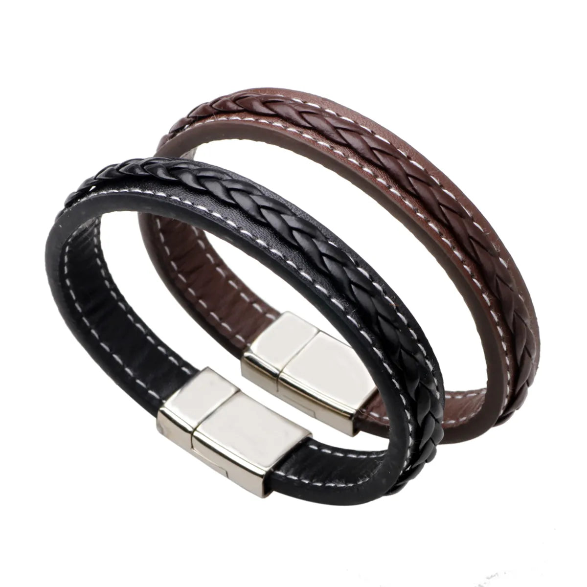 women’s thin bangle bracelets-Vintage Style Solid Color Lines Pu Leather Alloy Unisex Wristband