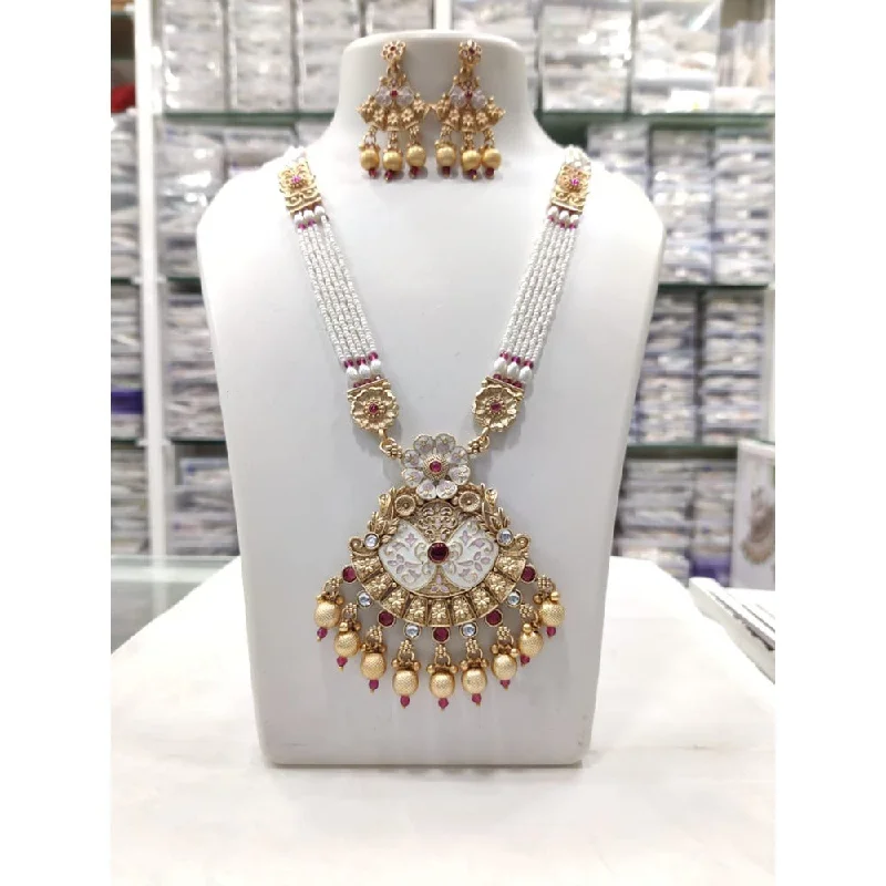 women’s anniversary necklaces-women’s anniversary necklaces-Akruti Collection Gold Plated Meenakari And Pearl Necklace Set