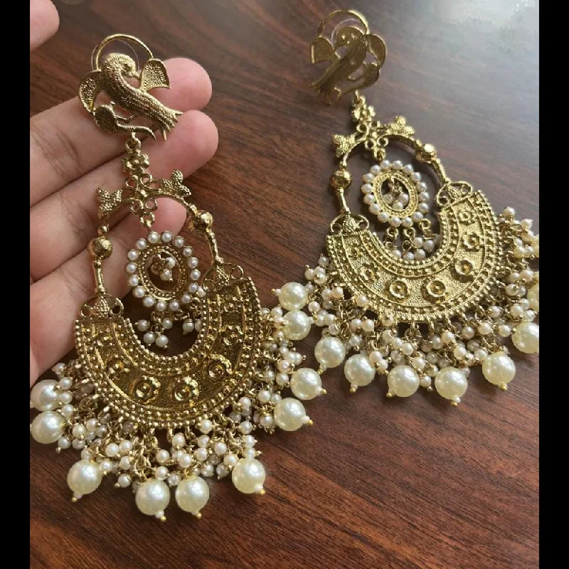 women’s oval earrings-Lucentarts Jewellery Gold Plated Pearl Dangler Earrings