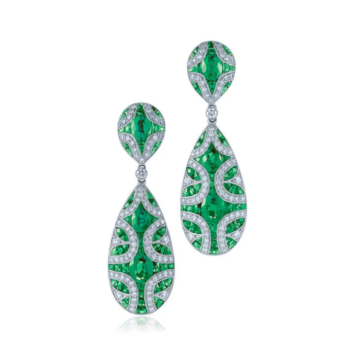 women’s diamond drop earrings-KWIAT Argyle Collection Emerald and Diamond Earrings E-28452E-0-DIAEME-18KW