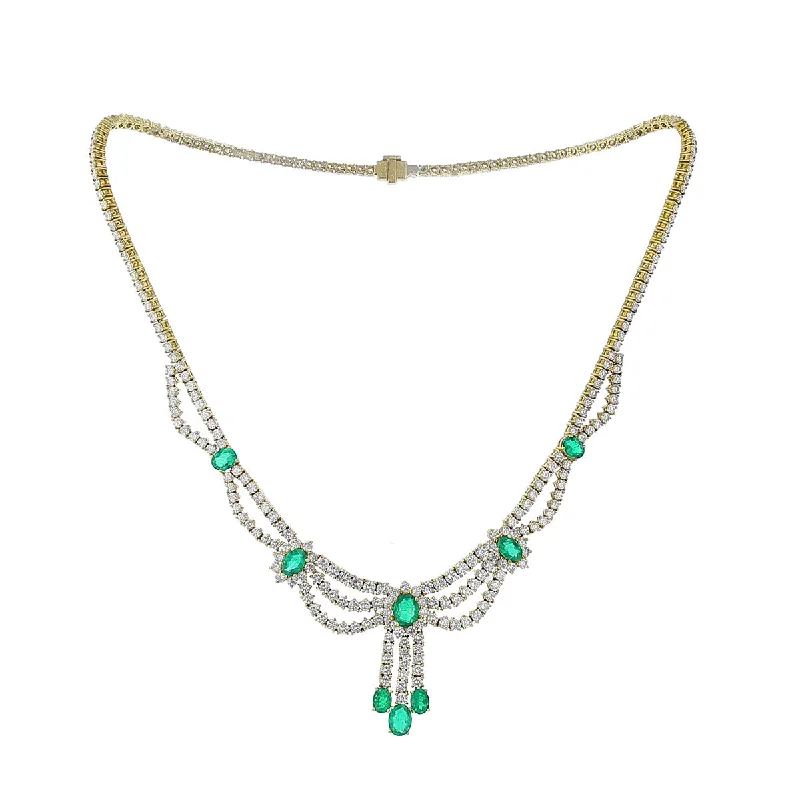 women’s double-strand necklaces-women’s double-strand necklaces-18K Yellow Gold Diamond and Emerald Drape Necklace