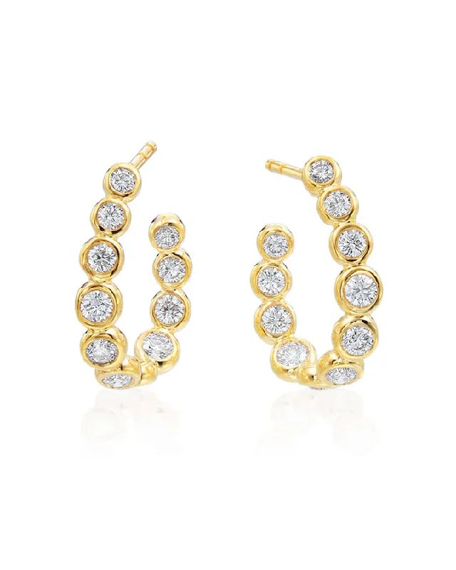 women’s bar earrings-Moonlight Diamond Inside Out Oval Hoop Earrings in 18K Yellow Gold