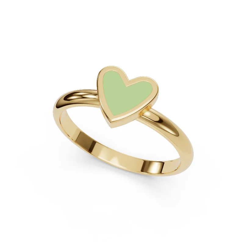 women’s sapphire rings-women’s sapphire rings-Gold Enamel Green Heart Ring