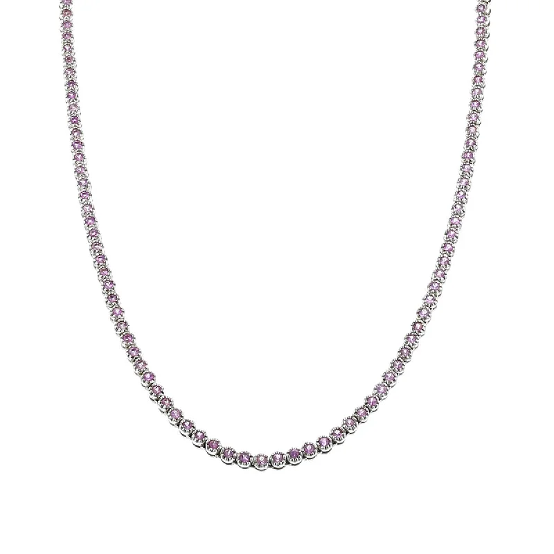 women’s chic silver necklaces-women’s chic silver necklaces-18K White Gold Round Pink Sapphire Necklace