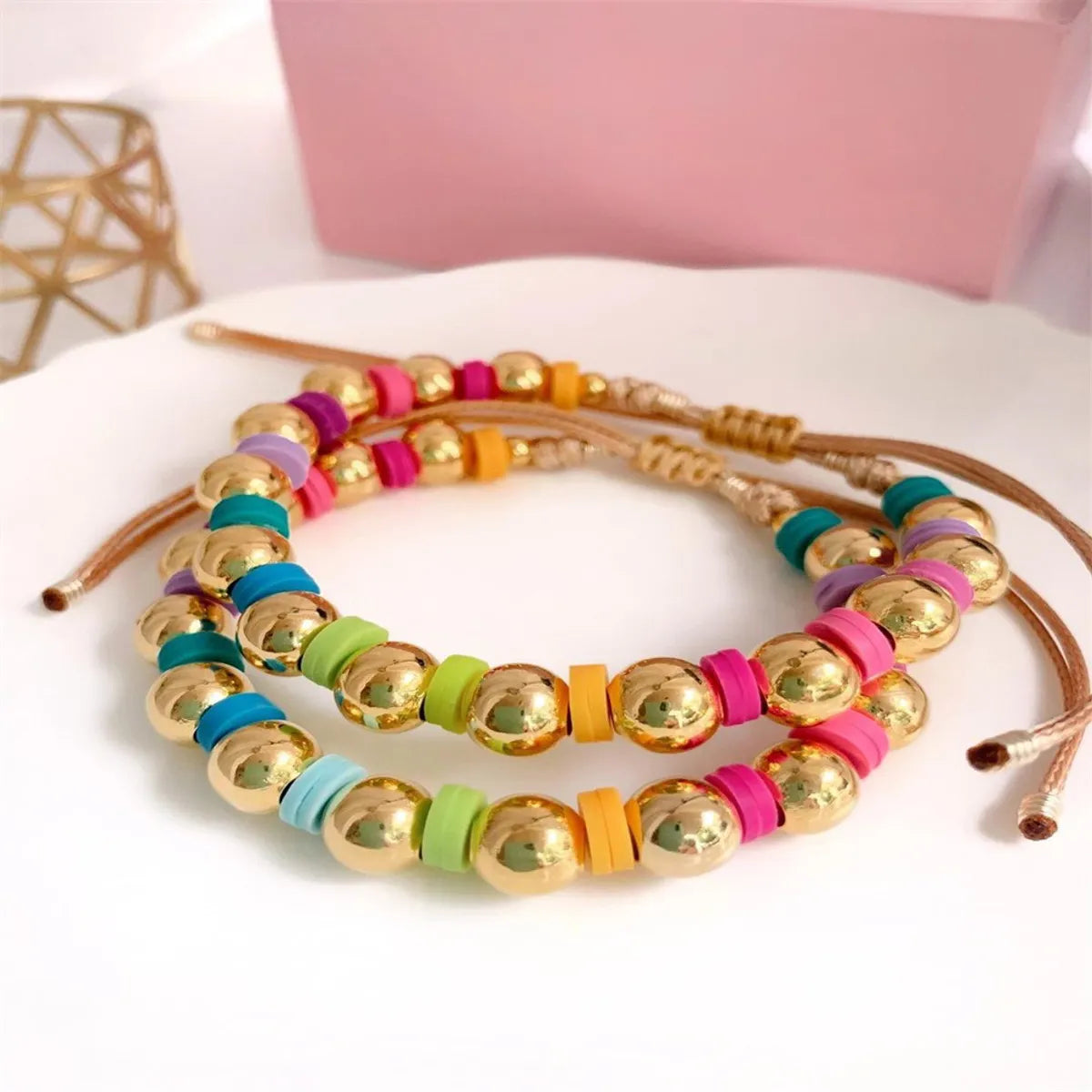 women’s trendy bangles-1 Piece Fashion Multicolor Soft Clay Metal Beaded Knitting Women's Bracelets