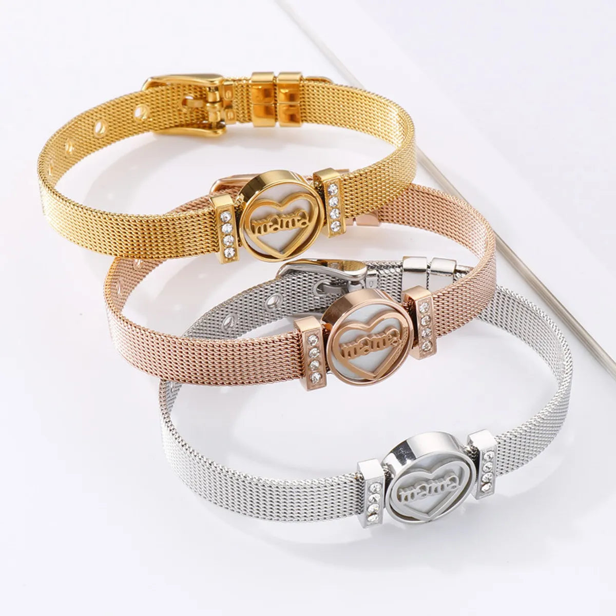 women’s cuff bracelets-Jewelry Fashion Stainless Steel Mesh Belt Adjustable Heart-shaped Bracelet