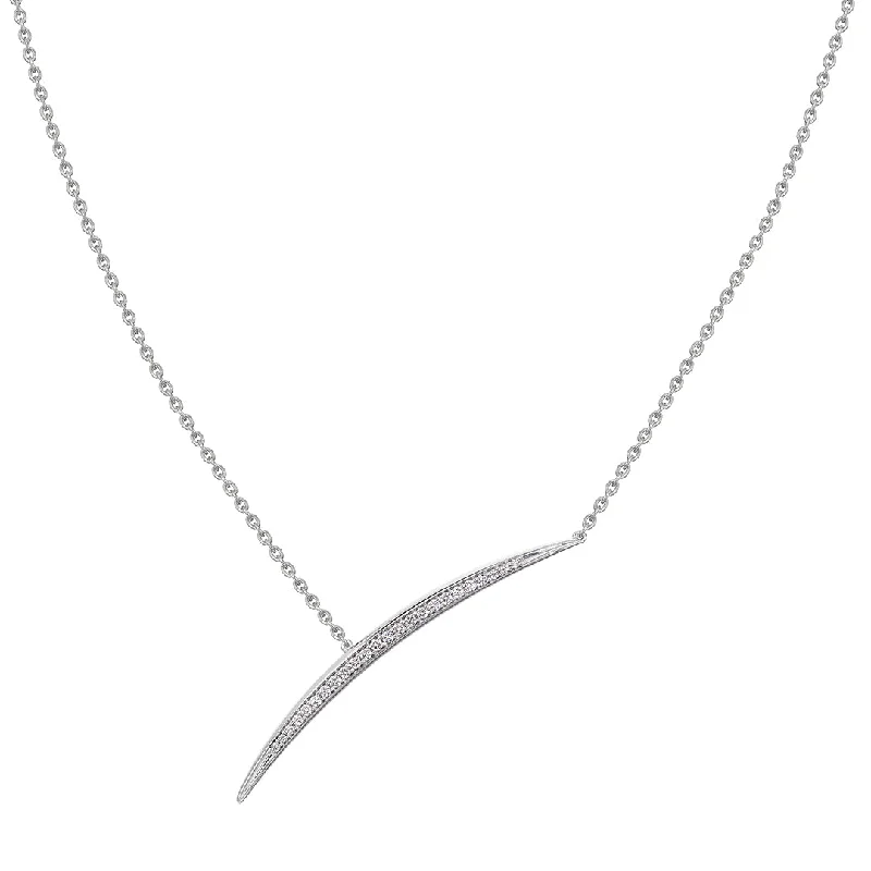 women’s personalized necklaces-women’s personalized necklaces-Armis Single Bar Necklace - 18ct White Gold & Diamond Pavé