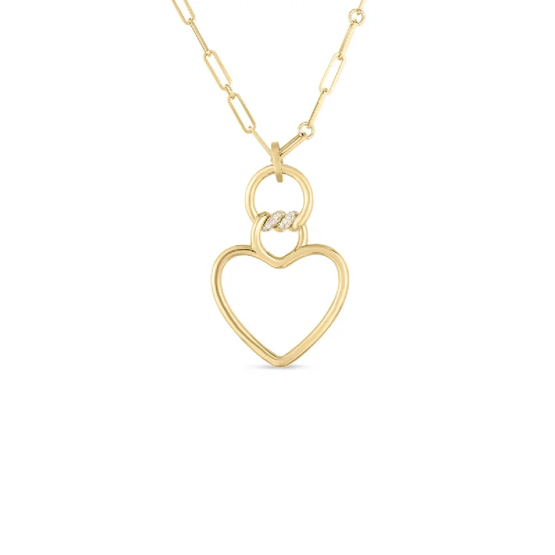 women’s oval pendant necklaces-women’s oval pendant necklaces-18K Yellow Gold Heart Necklace with Diamonds