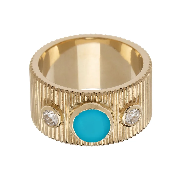 women’s two-tone rings-women’s two-tone rings-Centered Diamond & Turquoise Ring