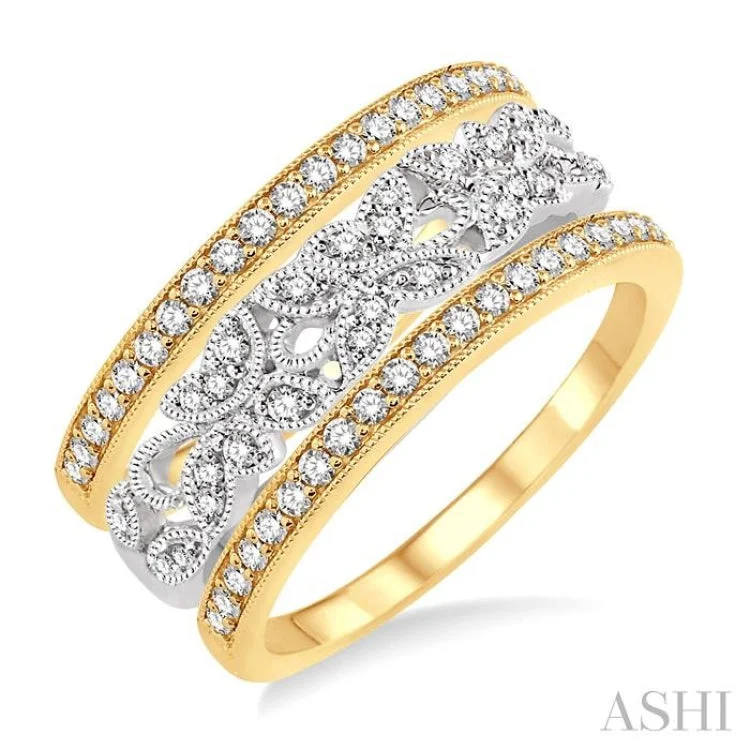 women’s stackable rings-women’s stackable rings-1/2 Ctw Round Cut Diamond Triple Band Set in 14K White and Yellow Gold