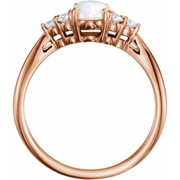 women’s celestial rings-14K Rose Natural White Opal & 1/6 CTW Natural Diamond Ring