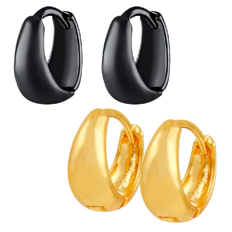 women’s creative earrings-Mahi Combo of Black and Golden Bollywood Styled Piercing Kaju Bali / Hoop Mens Earrings Pairs (CO1105628M)