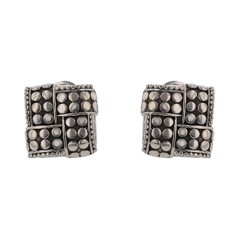 women’s double-stud earrings-John Hardy Dot Square Omega Back Earrings in Sterling Silver