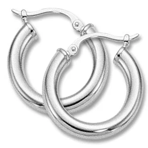 women’s infinity earrings-14K WHITE GOLD SMALL POLISHED SNAP TUBE HOOP EARRINGS