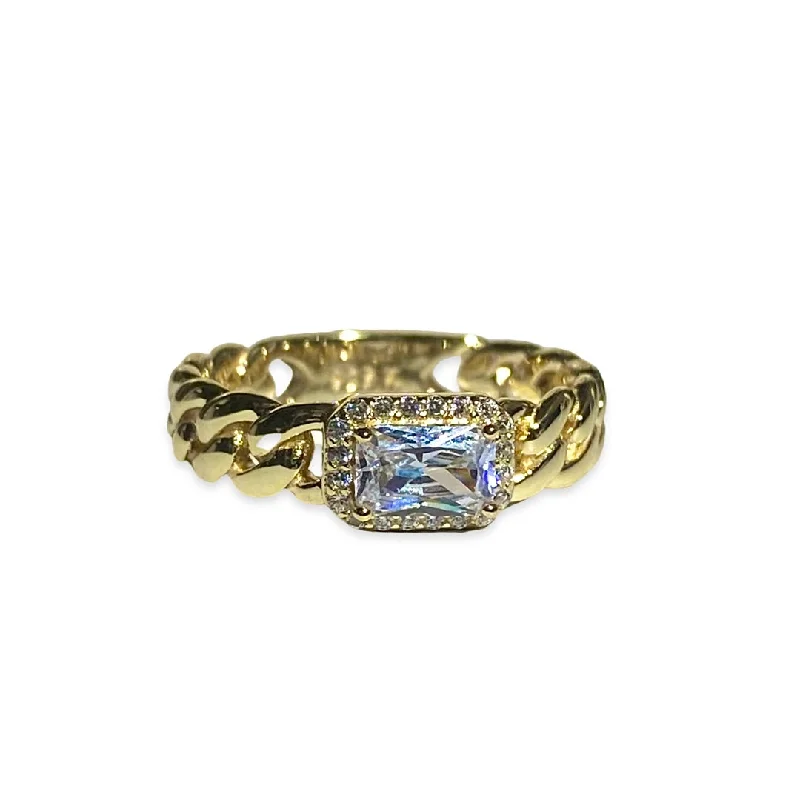 women’s gemstone rings-women’s gemstone rings-Grace East West Clear Baguette Cuban Chain Ring