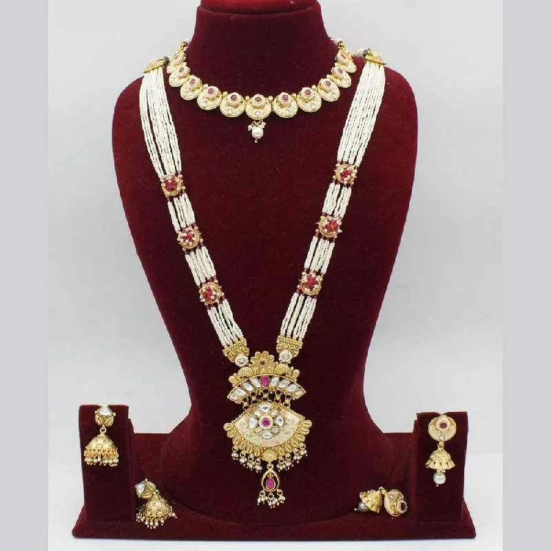 women’s chain necklaces-women’s chain necklaces-Manisha Jewellery Gold Plated Pota Stone And Pearl Necklace Combo