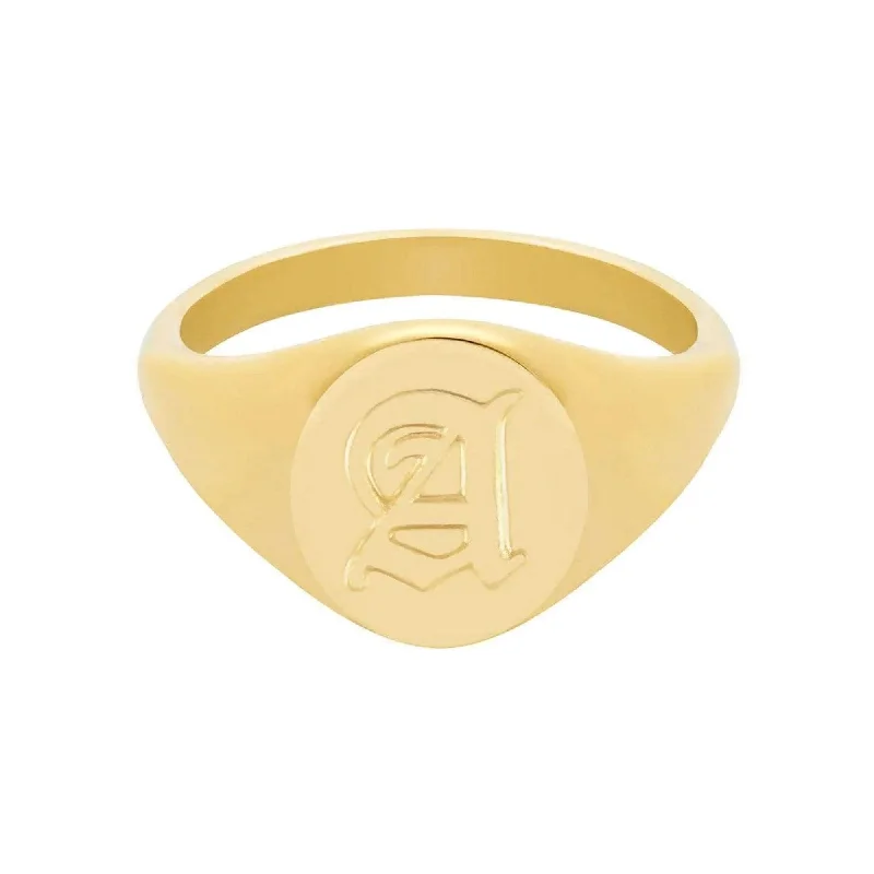 women’s elegant rings-women’s elegant rings-Dolce Initial Signet Ring Gold