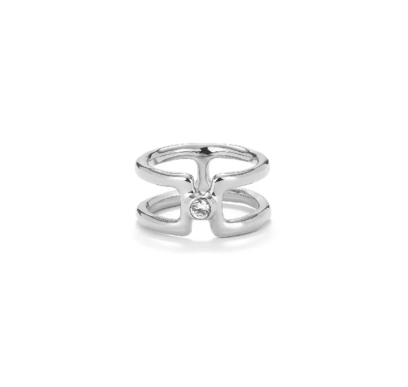 women’s gold rings-women’s gold rings-UNOde50  Sterling Silver-Plated Ring With White Cubic Zirconia Size 6