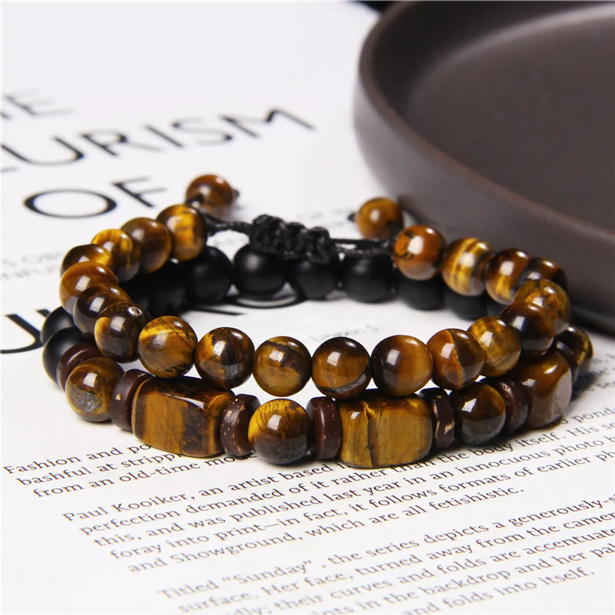 women’s custom charm bracelets-Retro Geometric Tiger Eye Unisex Bracelets