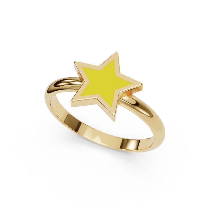 women’s gemstone rings-women’s gemstone rings-Gold Enamel Star Ring