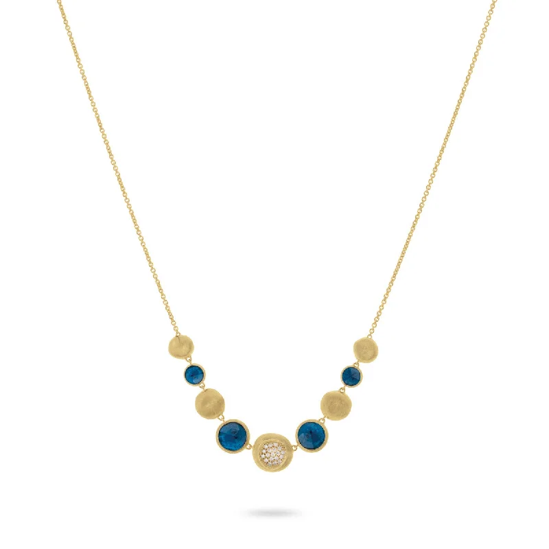 women’s layered gold necklaces-women’s layered gold necklaces-18K Yellow Gold and London Blue Topaz with Diamond Graduated Necklace