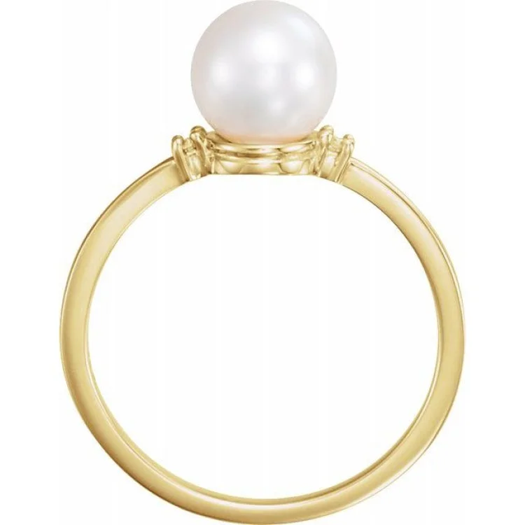 women’s custom design rings-14K Yellow Cultured White Freshwater Pearl & .025 CTW Natural Diamond Ring