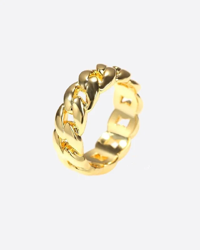 women’s statement diamond rings-women’s statement diamond rings-CLEAN CUBAN RING. - 18K GOLD