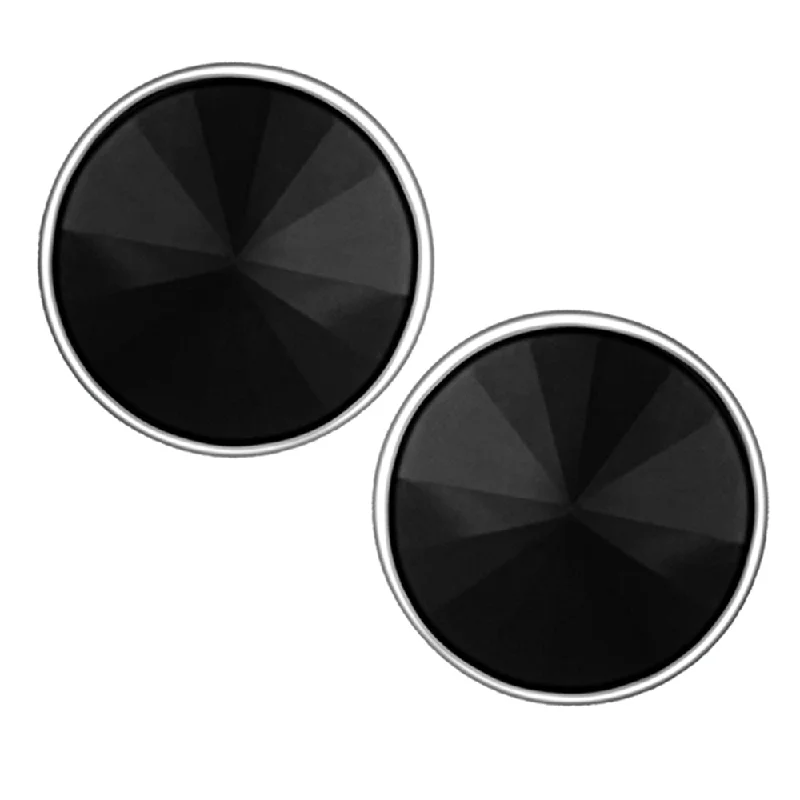 women’s colorful earrings-Mahi Rhodium Plated Black Swarovski Crystal Round Piercing Stud Earring Pair For Men (ER1104084RBlaMen)