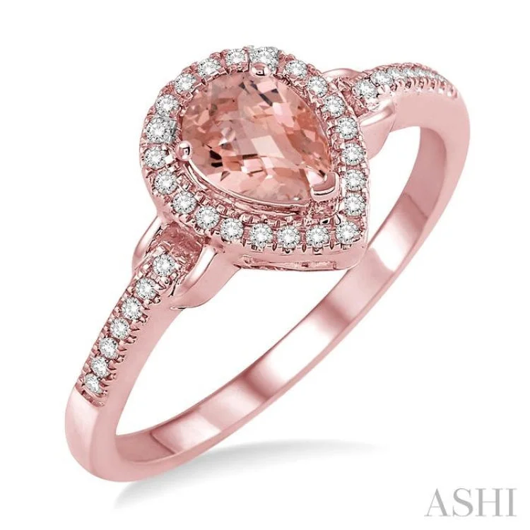 women’s designer rings-7x5 MM Pear Shape Morganite and 1/6 Ctw Round Cut Diamond Ring in 10K Rose Gold