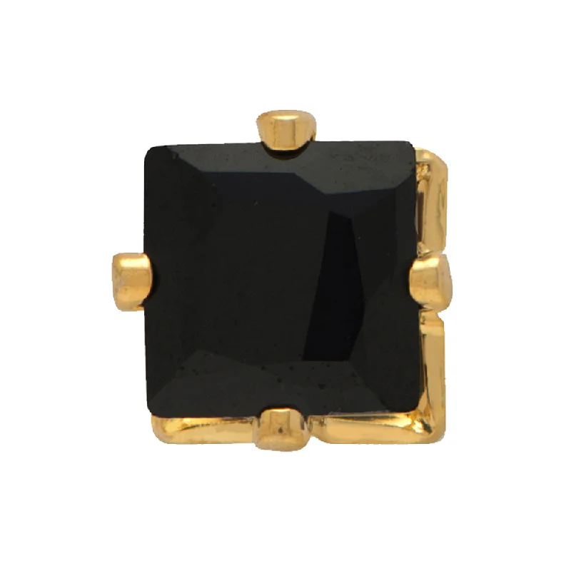 women’s gold earrings-Mahi Gold Plated Square Stud Earrings Black Crystal Piercing Mens Earrings (BB1101006GBla)