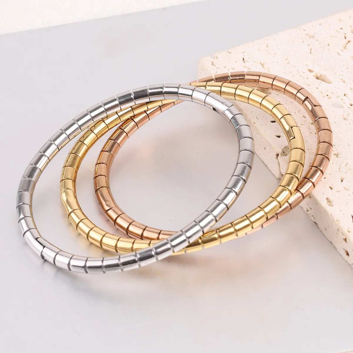 women’s wrap bracelets-Wholesale Simple Style Solid Color Stainless Steel Plating Gold Plated Bangle