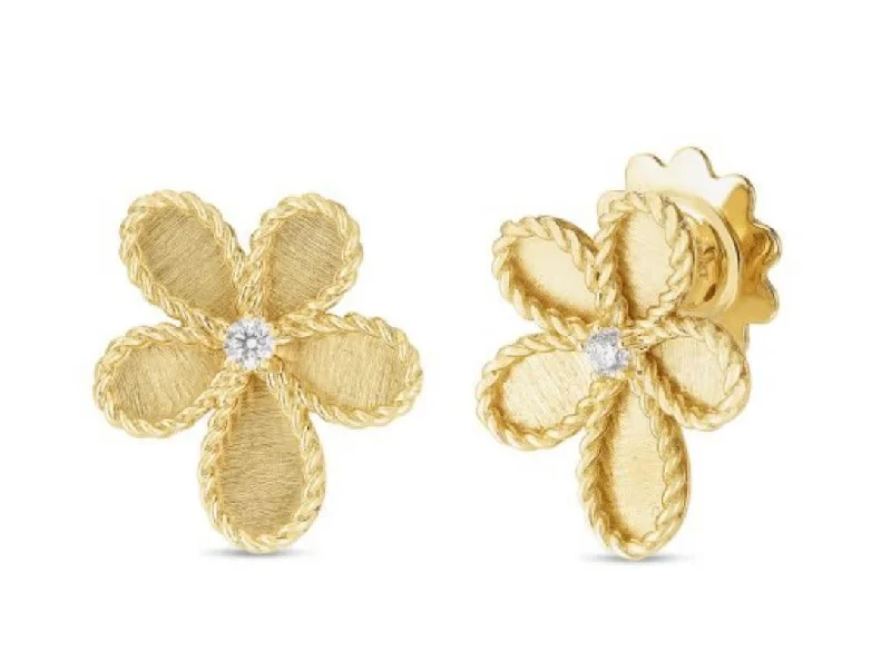 women’s luxurious earrings-Diamond Jasmine Flower Earrings in 18K Yellow Gold