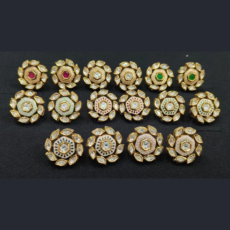 women’s three-stone earrings-JewelTreeTz Gold Plated Uncut Polki Kundan Stud Earrings( 1 Piece Only)