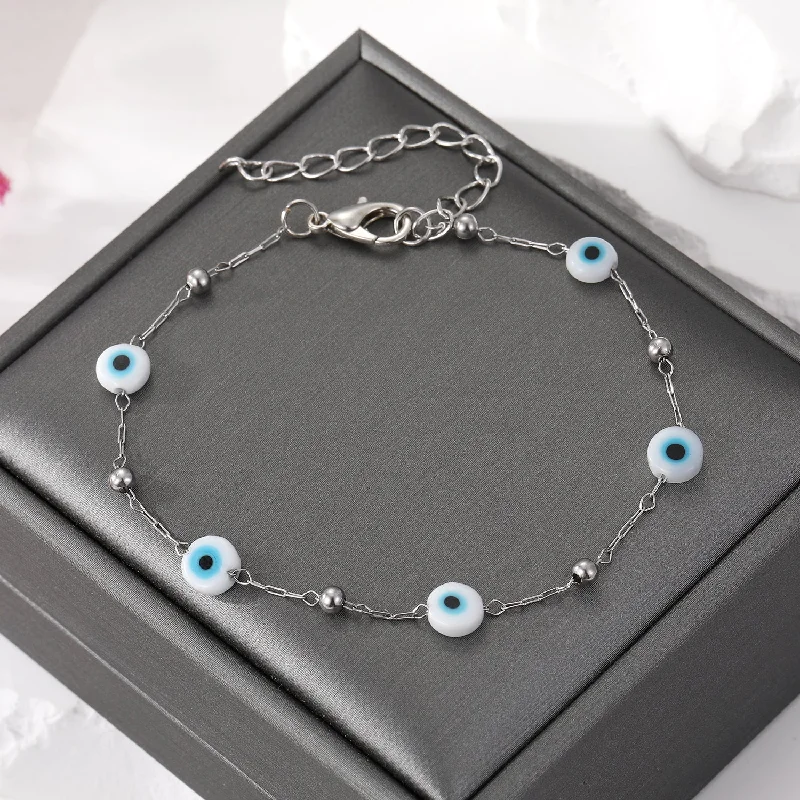 5# Sliver Beads White and Blue Eye Bracelet