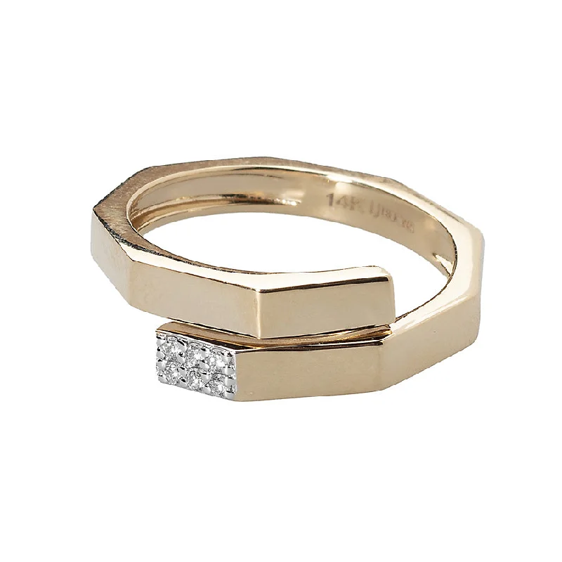 women’s promise rings-women’s promise rings-Gold + Pave Diamond Bar Wrap Ring