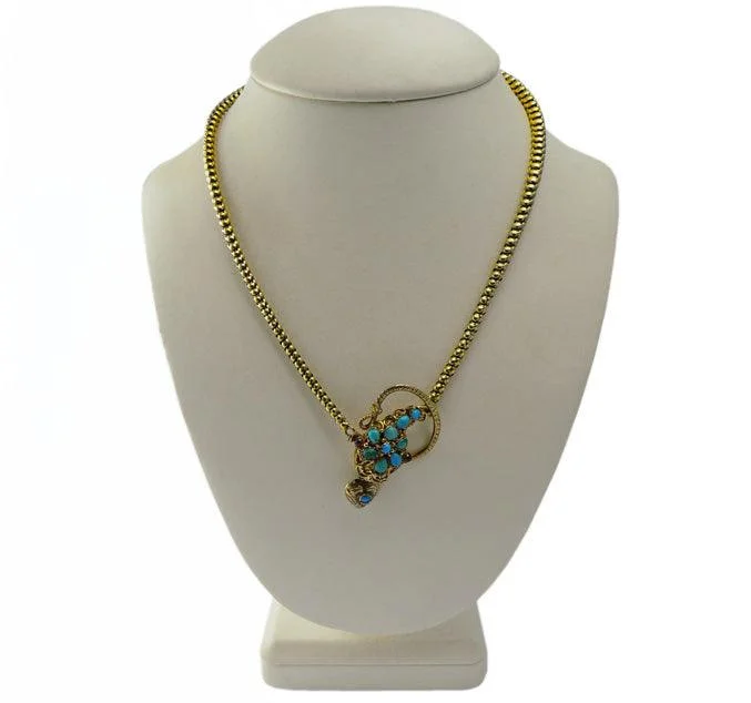 women’s luxury necklaces-women’s luxury necklaces-Victorian 15ct Gold Turquoise Serpent Necklace