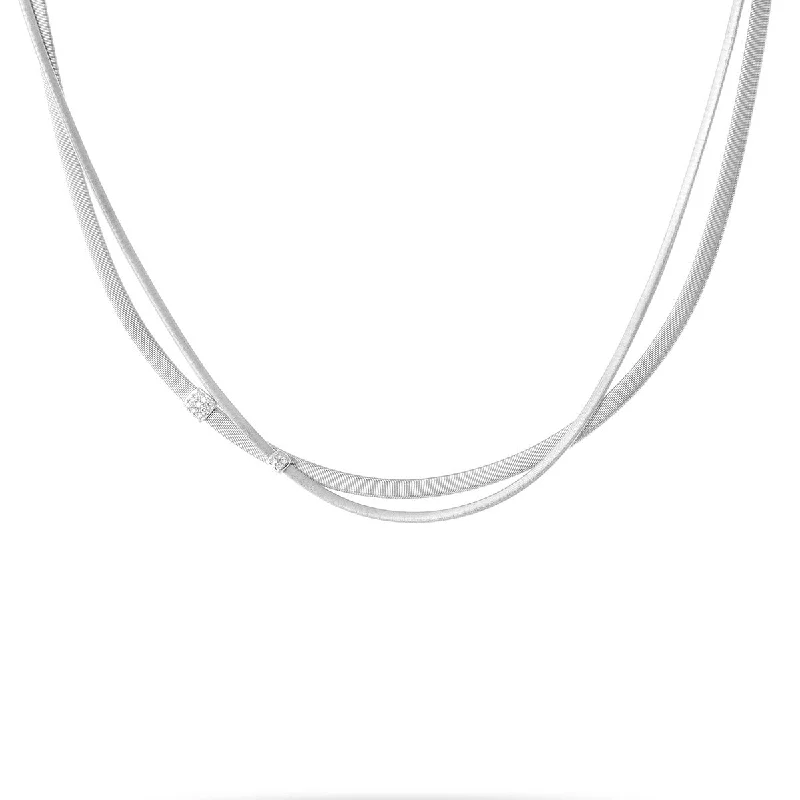 women’s romantic gold necklaces-women’s romantic gold necklaces-18K White Gold and Diamond Two Strand Necklace